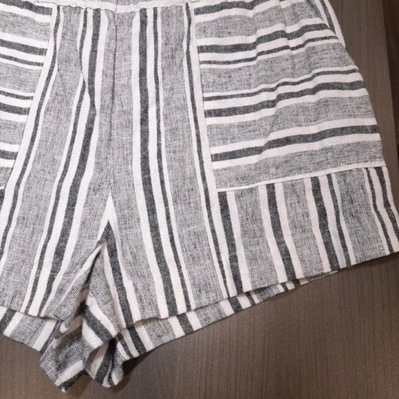 BP Linen Baja Shorts Womens Size Small Gray High Waist Pull On Chino Striped - Picture 3 of 9